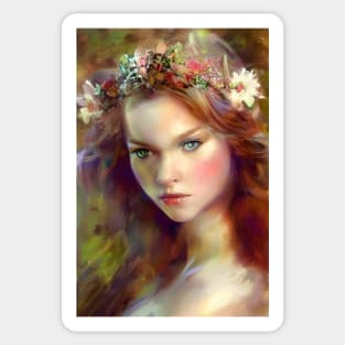 Dreamy kitschy Maiden with Flower Wreath Sticker